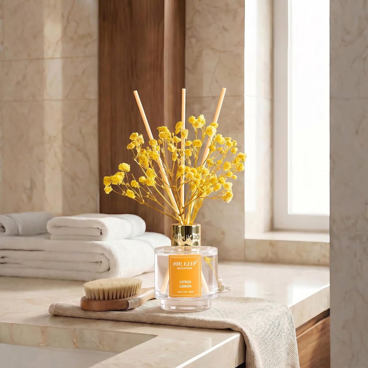 Airkeep Reed Diffuser Set of 3,Fresh Linen Ocean Mist&Sea Salt Citrus Lemon Oil Reed Diffusers for Bedroom Living Room Office Aromatherapy Oil Reed Diffuser for Gift 50ml x 3