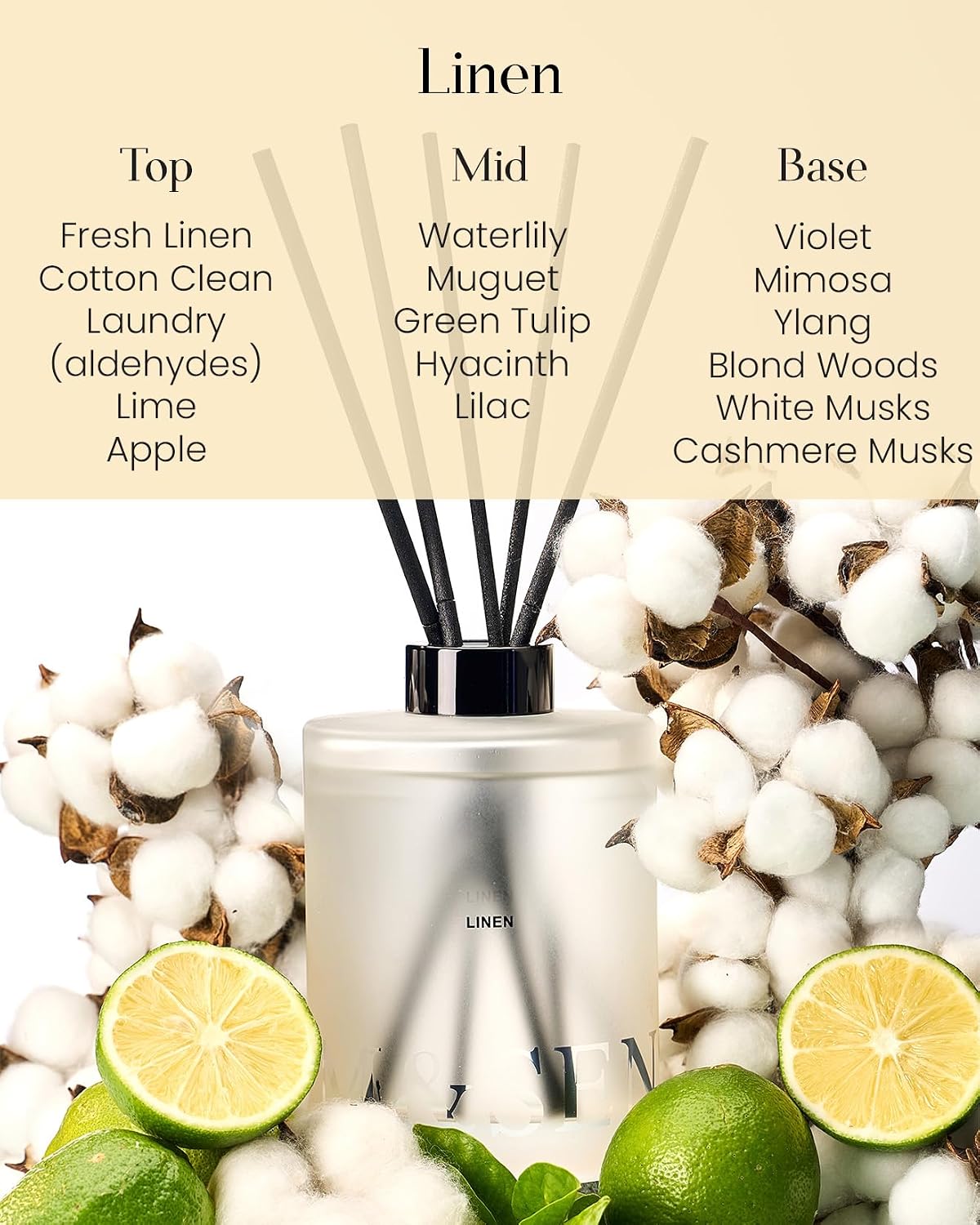 M&SENSE Reed Diffuser Set, Linen, 17 oz Natural Essential Oil