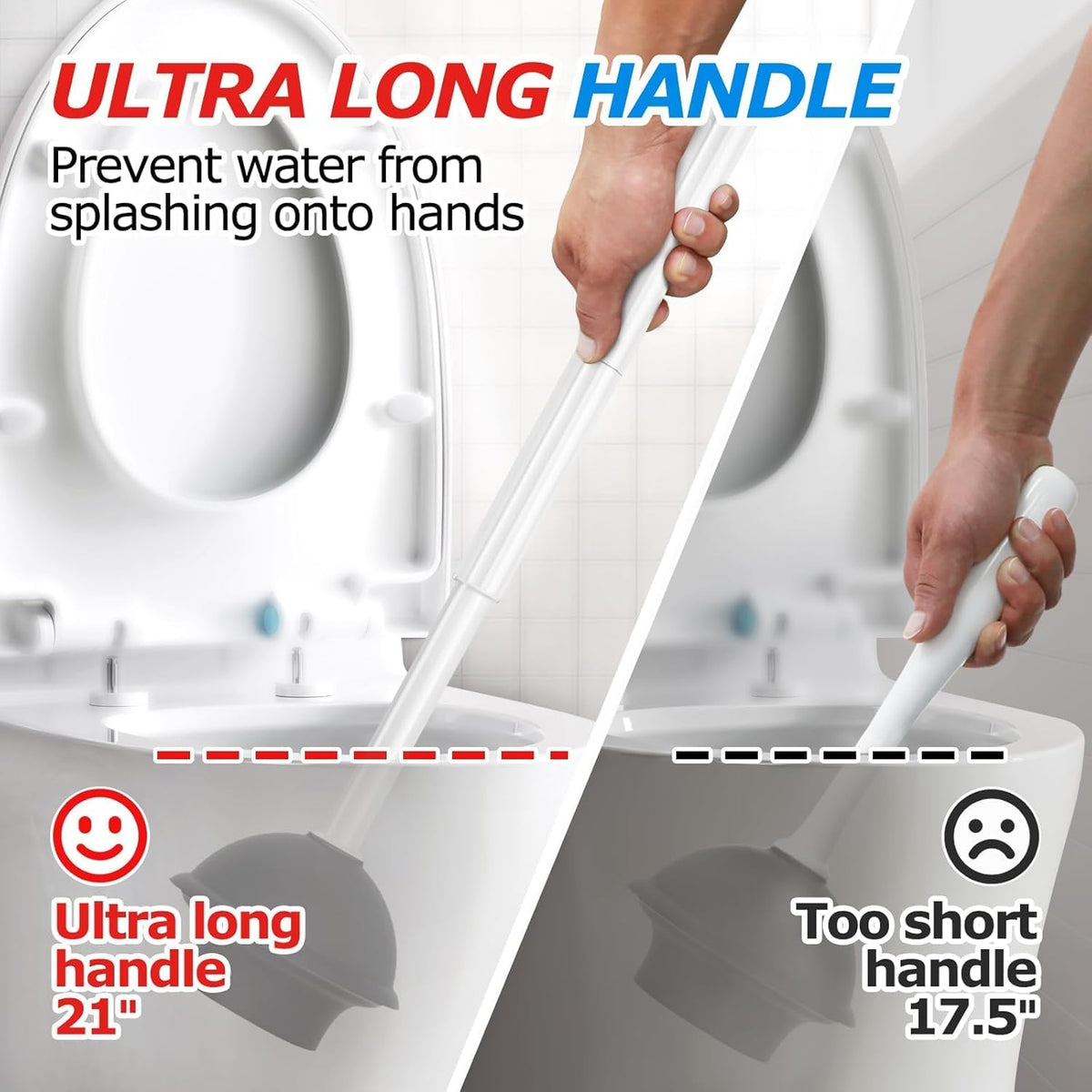 FORASTO 2Pack 2 in 1 Toilet Brush and Plunger Set,Clean Gloves, Extended Handle Plunger，Toilet Bowl Brush Plunger Set,Bathroom Cleaning Tools,Toilet Brush Plunger Combo,Cleaning Brush(Cream White)