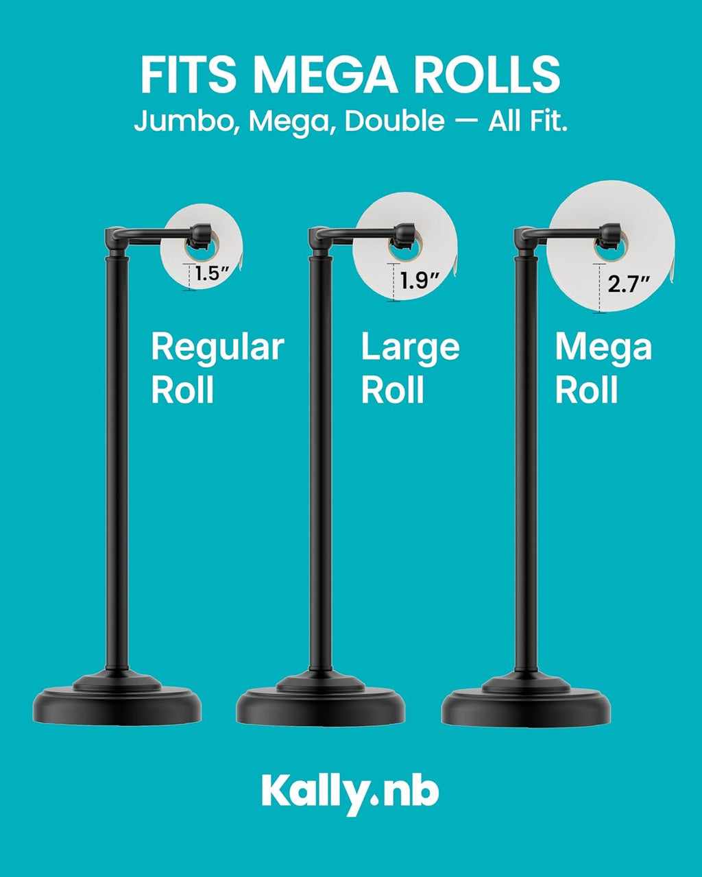 Matte Black Toilet Paper Holder Stand Freestanding, Weighted Base, 22 in
