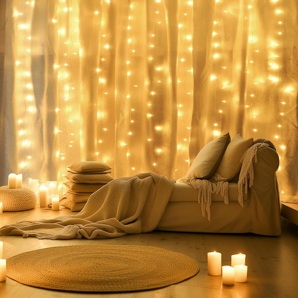 Color Changing Curtain Lights, Pink & Warm White Window String Decor