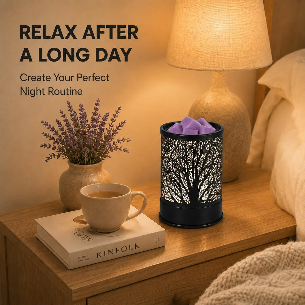 Nawaza Wax Melts Warmer Scented Metal 2-in-1 Electric LED Burner Black Tree