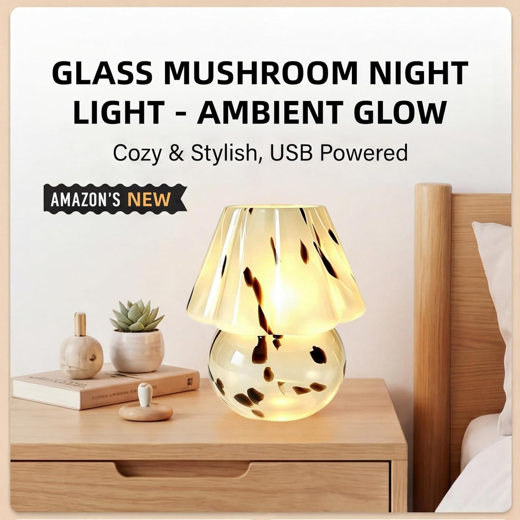 Glass Mushroom Lamp 3-Color Dimmable Table Lights for Home Decor