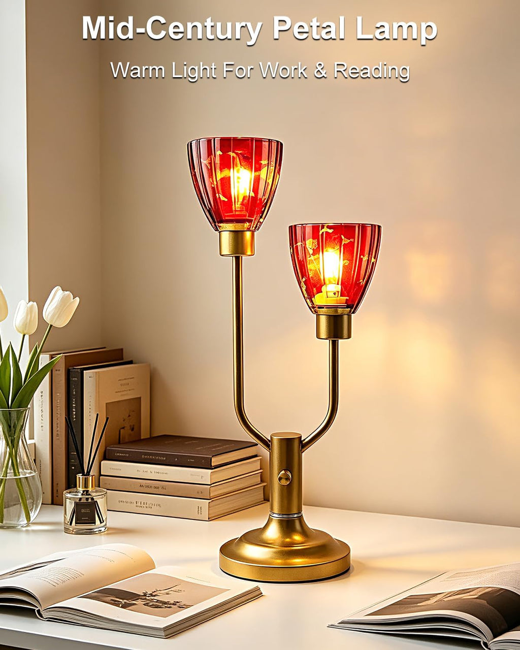 Lightdot Mid Century Modern Table Lamp Red Glass Vintage Lamp Gift Dimmable