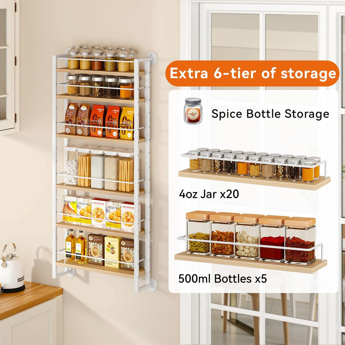 IBUYKE Over the Door Spice Organizer,Door or Wall Mount,Natural TLJ028R