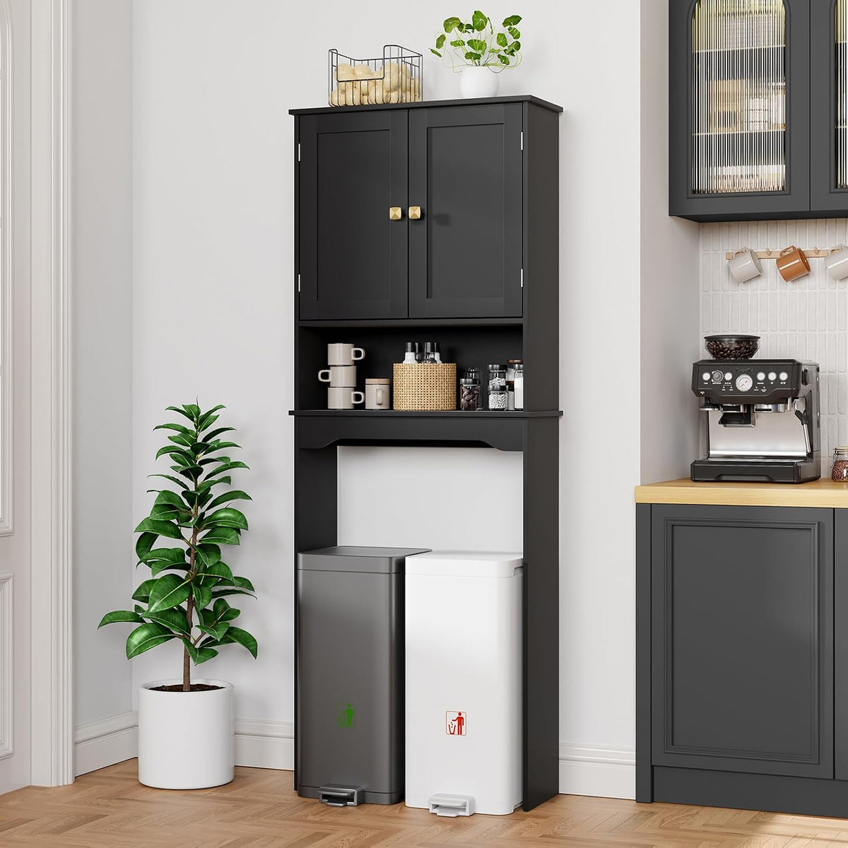 RRX Over The Toilet Storage Cabinet, Bathroom Above Organizer (Black)
