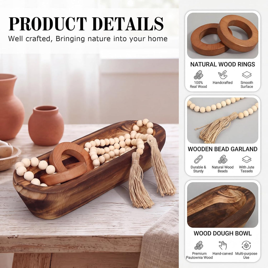 16.5" Wooden Dough Bowls for Decor Farmhouse Centerpiece Table Decoration