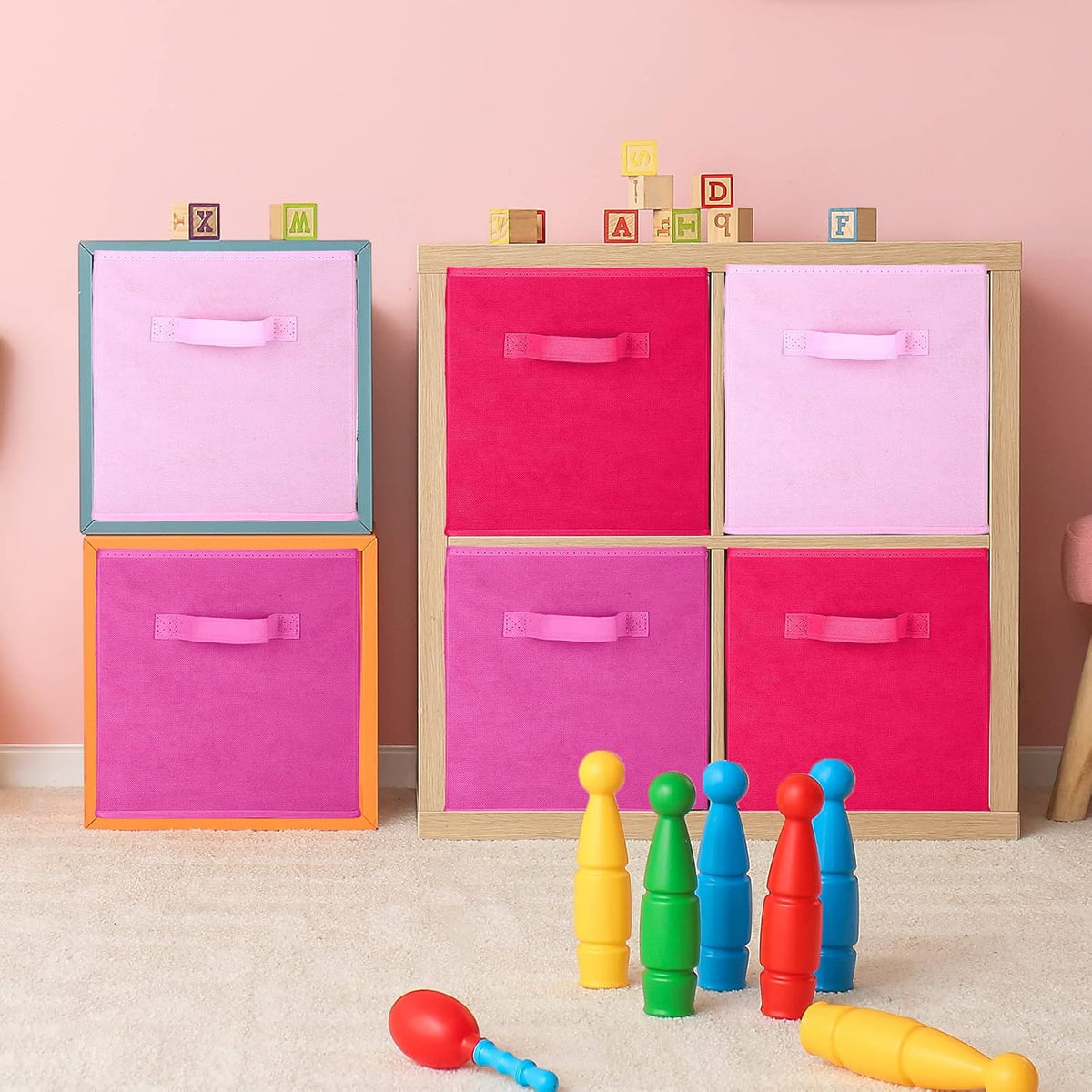 Karenhi 6 Pack Cube Storage Bins, Pink Fabric Organizer