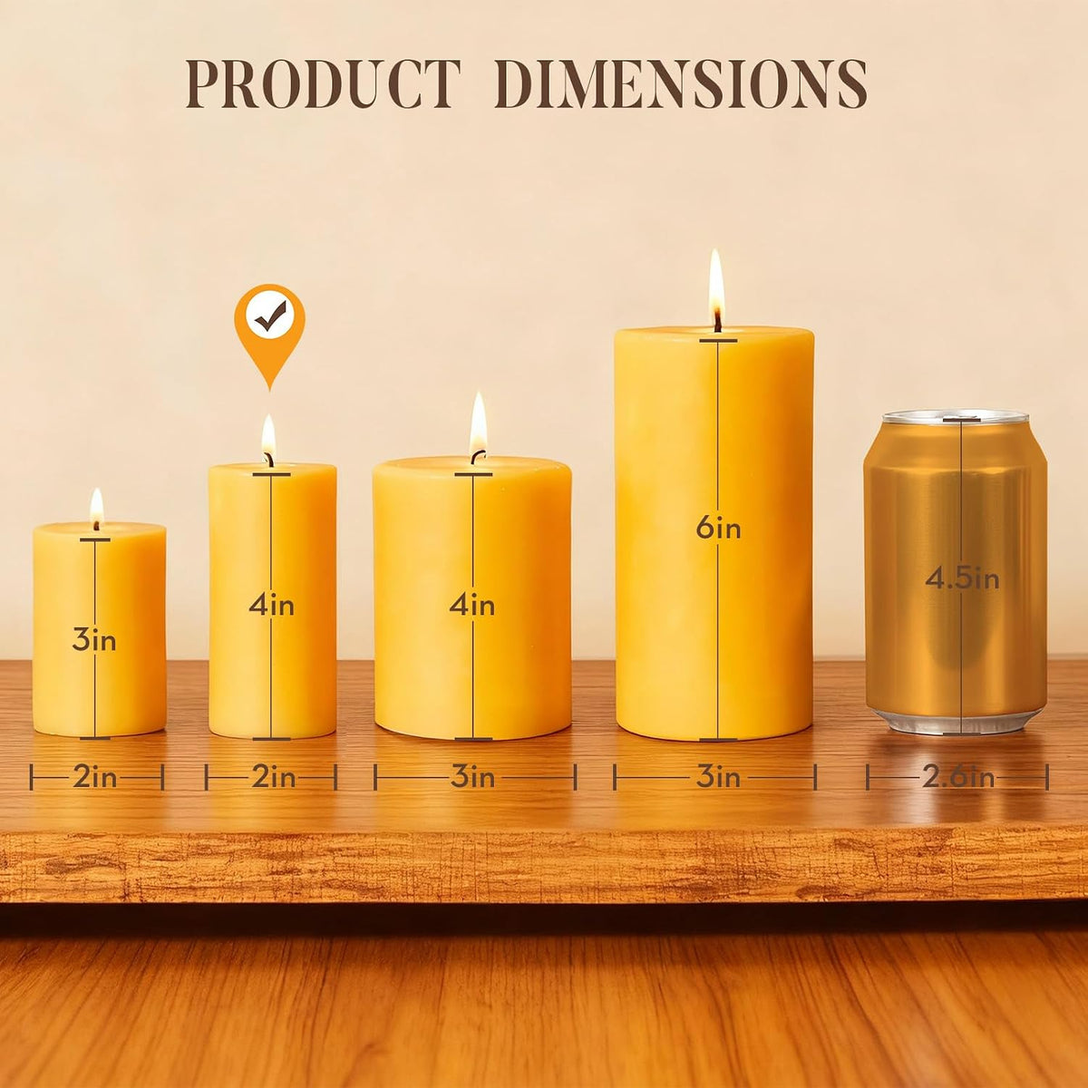 Crenovo 3 Pack Beeswax Pillar Candles,2x4 Inch 100% Pure Organic Natural