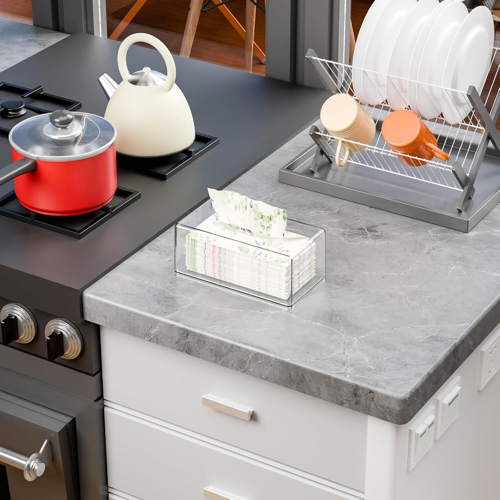 Cq acrylic Tissue Box Holder,Clear Tissue Box Cover Rectangle for Kleenex Tissue Cube Box,Napkin,Facial Tissue Dispenser Box Case for Countertop,Bathroom,Kitchen,Home,Office,10.2x5.5 Inch