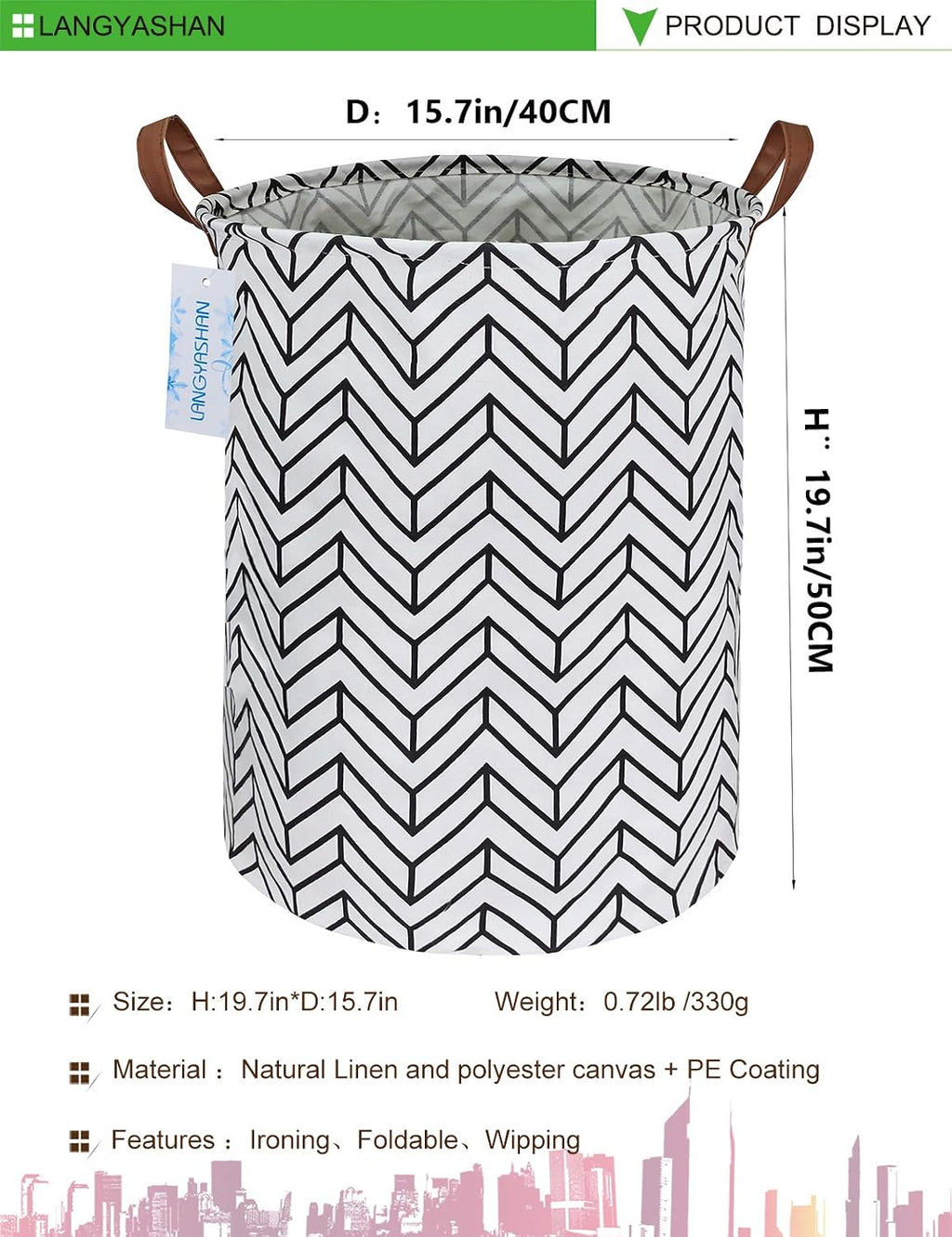Round Laundry Basket Collapsible Storage Hamper Organizer Geometric Circle