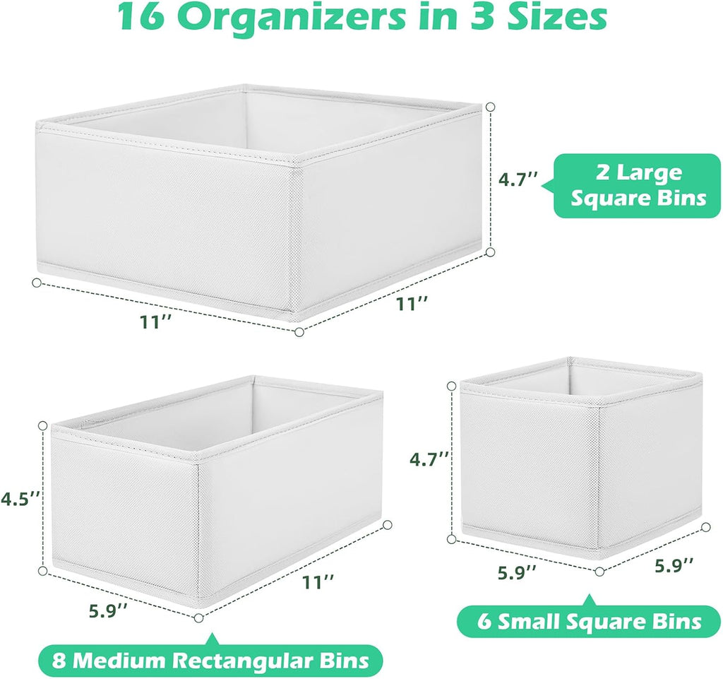 Drawer Clothing Organizer 16-Pack, White Underwear Dividers