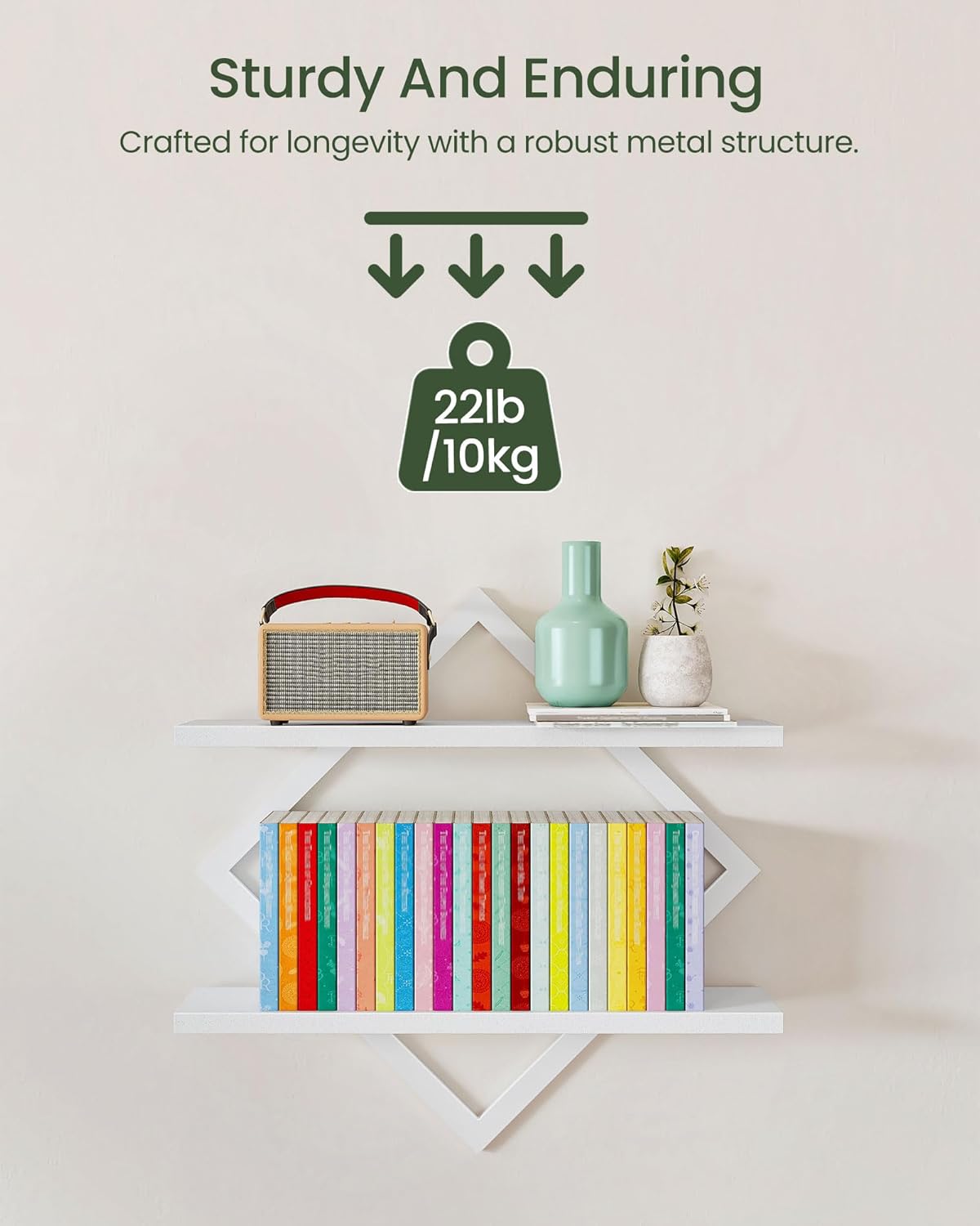 CHOEZON Floating Shelves, Set of 2 Wall Shelves, 2-Tier Hanging Shelves, Wall Shelf Set of 2, for Living Room, Bedroom, Kitchen, Office, Study, White TBJ01P2WB