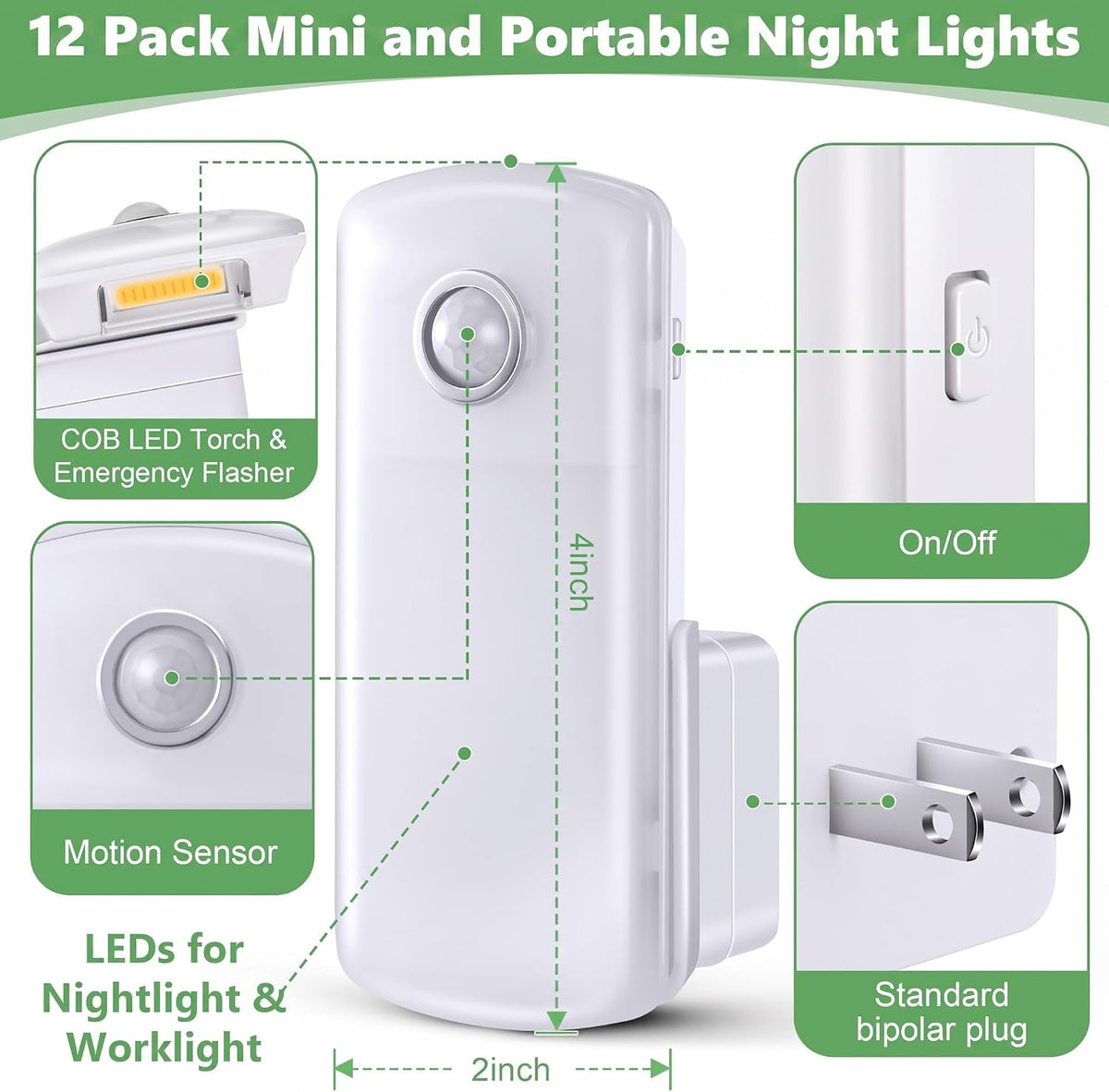 Enhon 12 Pack 4 in 1 Home Emergency Power Failure Night Lights, Warm White