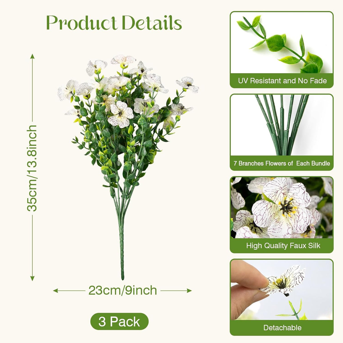 12 Bundles Artificial Flowers for Outdoors, Fake Silk Plastic Flowers for Outside, UV Resistant Faux Plants for Outside Garden Porch Window Home Planters Decoration (White)