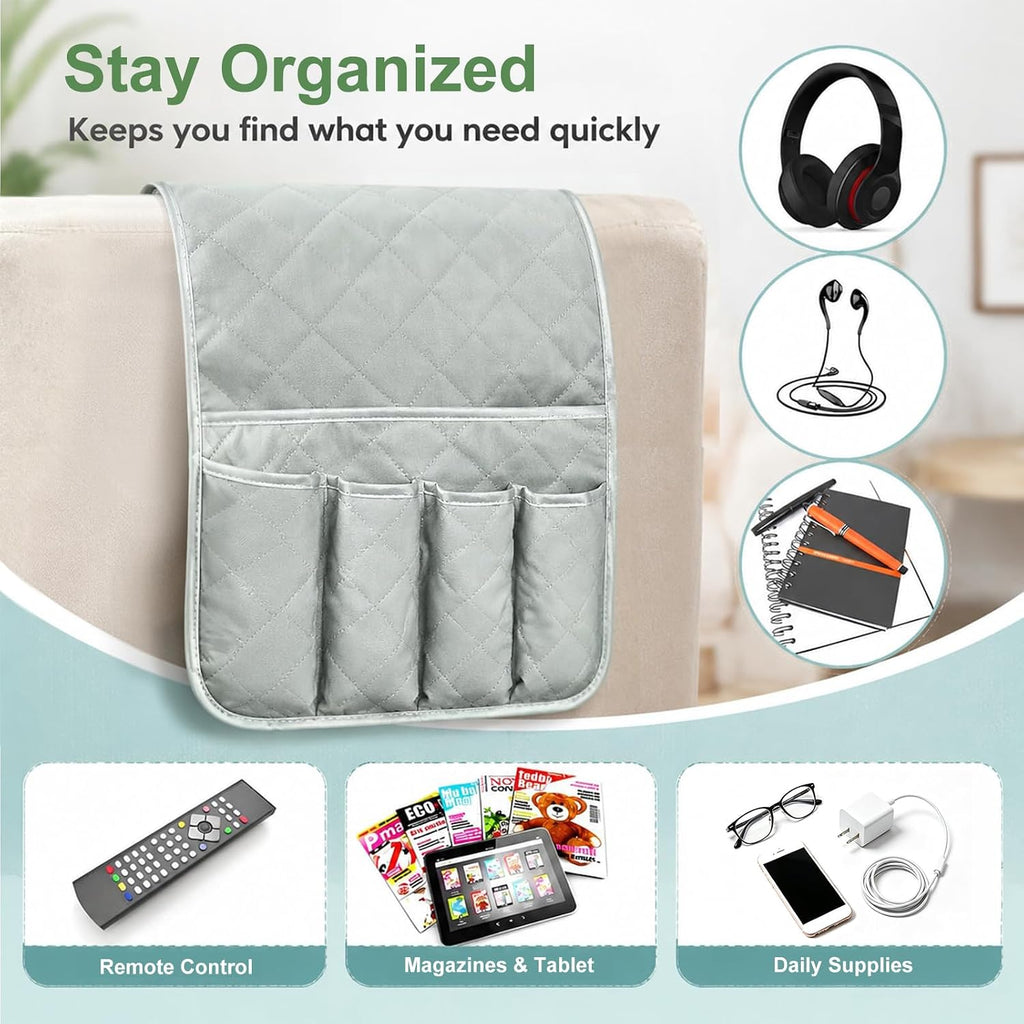 Armchair Caddy for Recliner, Non Slip Sofa Arm Organizer, Sage Gray