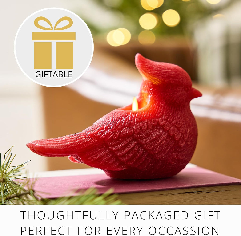 Luminara - Flameless Flickering Moving Flame Battery Operated Unscented Candle LED Décor & Gift- Winter Holiday & Christmas Figural Friends Collection - Red Glitter Cardinal Bird, 7” L x 3.3” W x 4.8” H)
