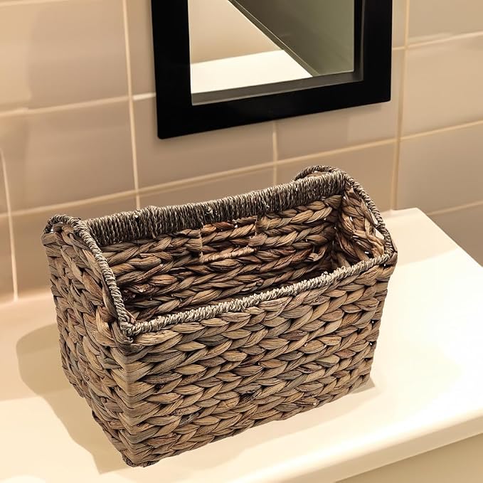 Vintiquewise Woven Wicker Magazine Basket Holder, Tall Narrow Vertical Magazine File Holder, Bathroom Magazine Rack, Storage Basket for Books & Newspapers