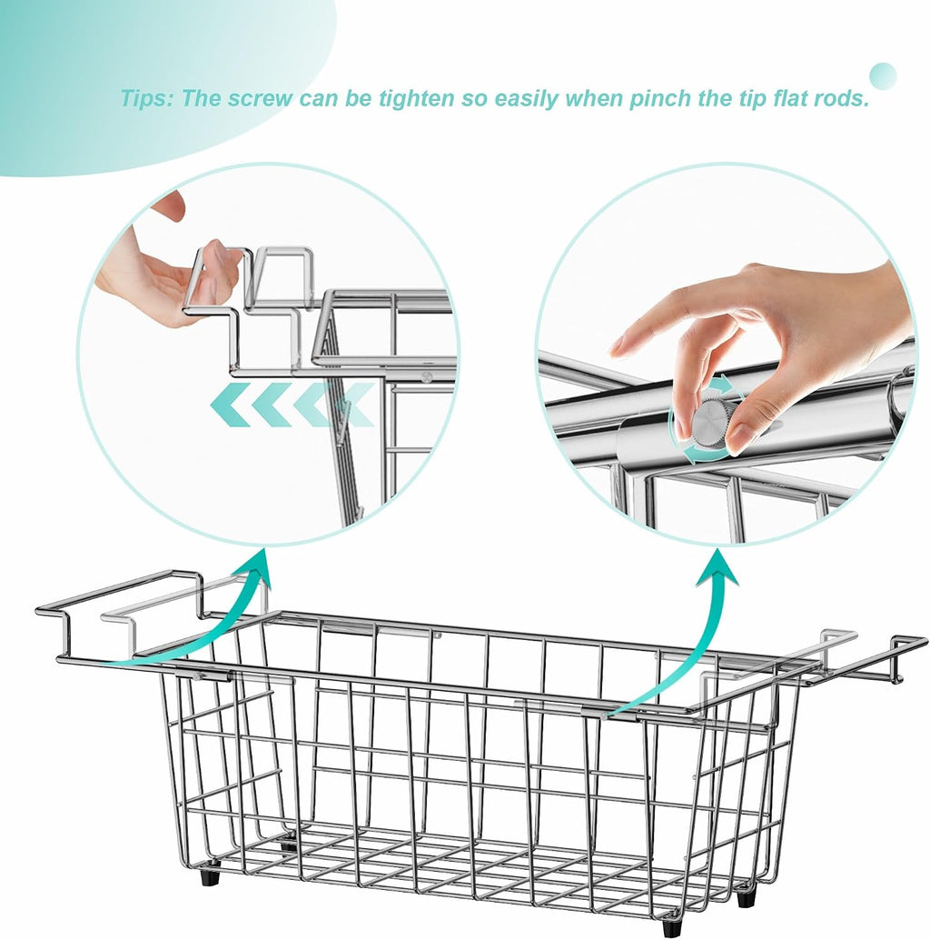 SANNO Chest Freezer Baskets, Stainless Steel Storage Organizer Bins with Sturdy Handles for Chest and Deep Freezers,Adjustable Arms width 17.5"~20.4", 2 pack