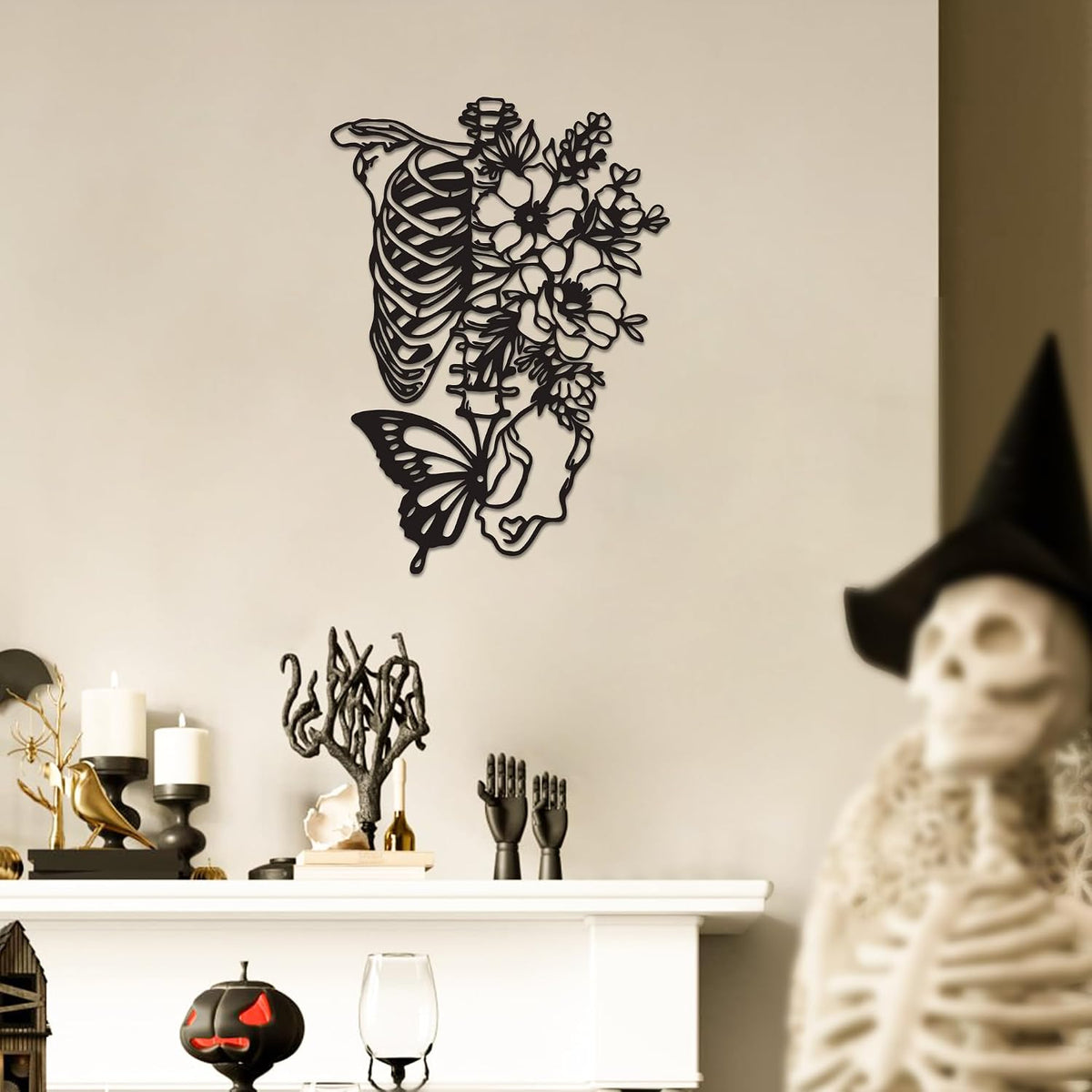 Rajukit Skull & Butterfly Wall Art, Gothic Decor