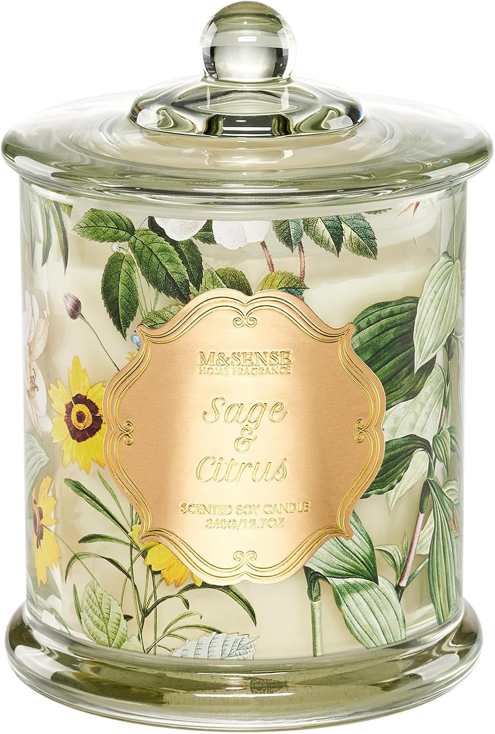 M&SENSE Sage Citrus Non Toxic Large Soy Candle, 12.7oz Aromatherapy Scent