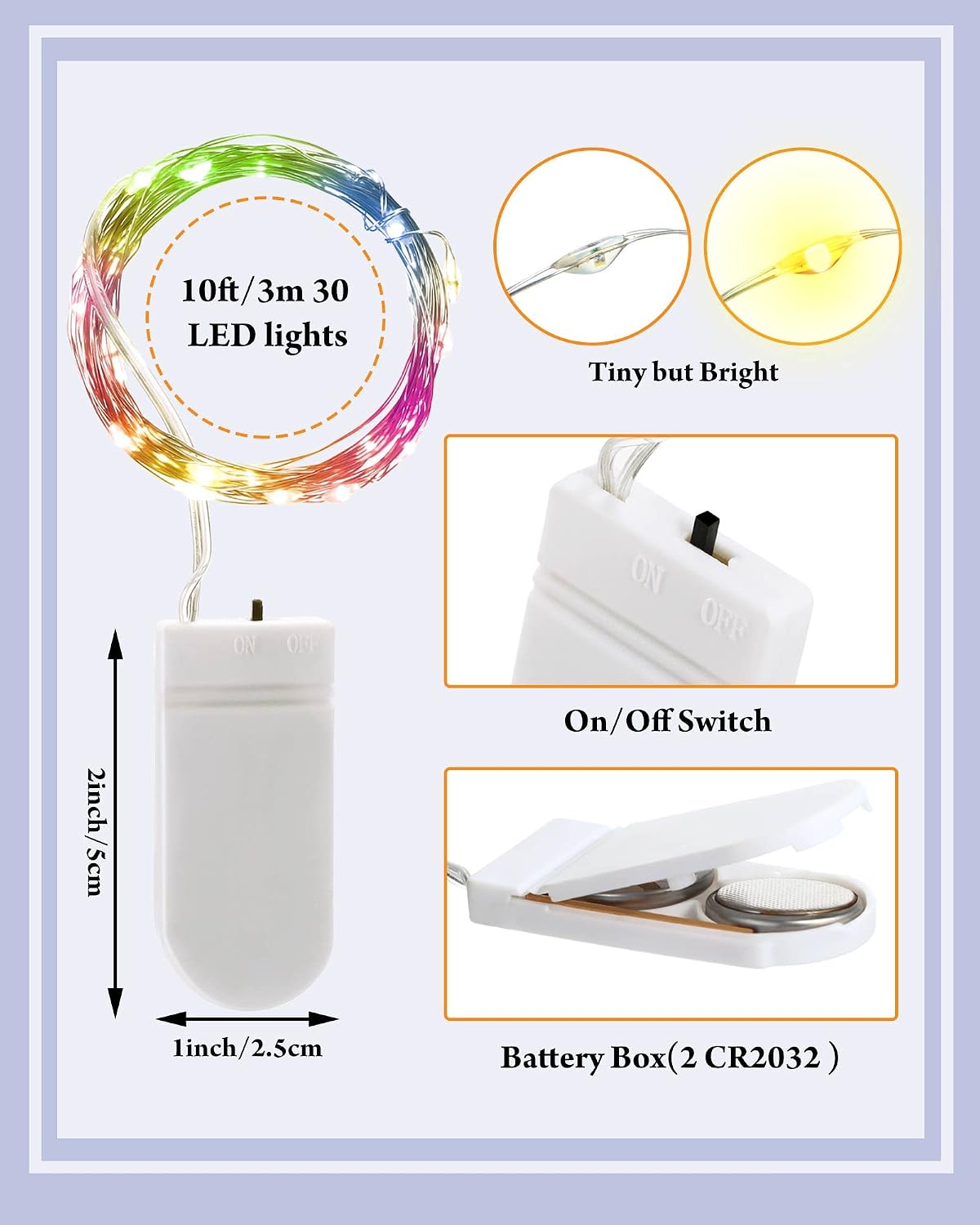 Riakrum 50 Pack Fairy Lights 10 ft 30 LED Multicolor Battery Operated Light