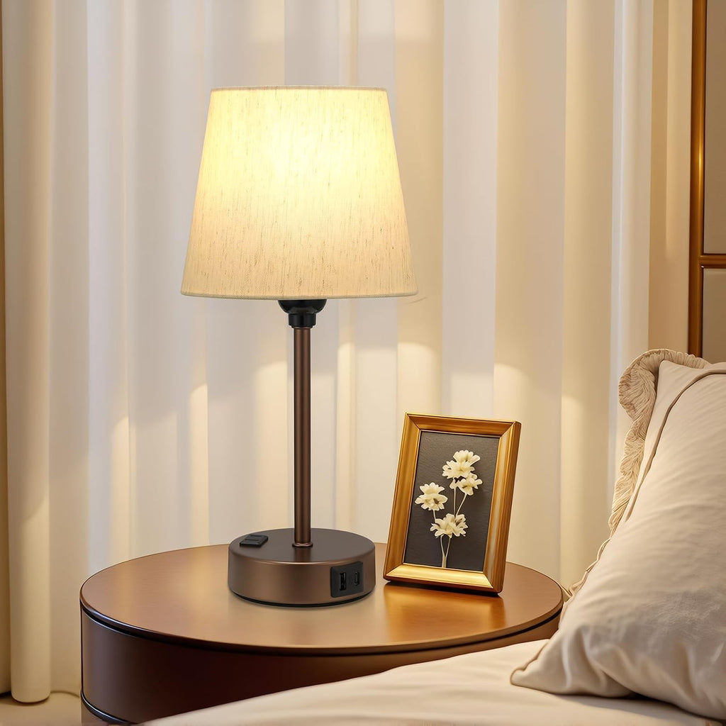 Brown Bedside Lamps Set 2 for Bedroom - Dimmable Touch, USB C+A, AC Outlet