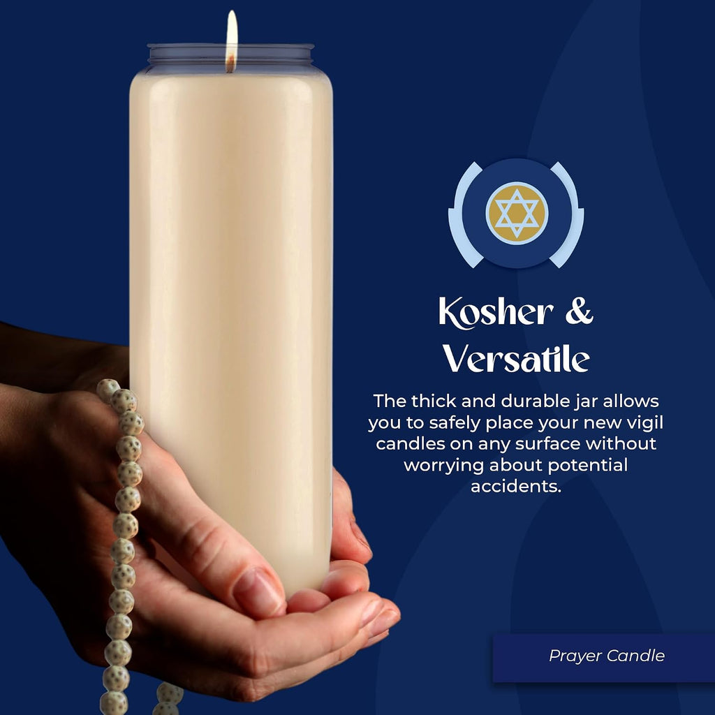 Lerner 9-Day Memorial Candles, 20 Pack, 7” Pillar Prayer Candle in Plastic Jar, Long-Lasting Smokeless Clean Burning Mourning & Shiva Candle for Vigils, Church, Emergencies, Jewish Yahrzeit Candles