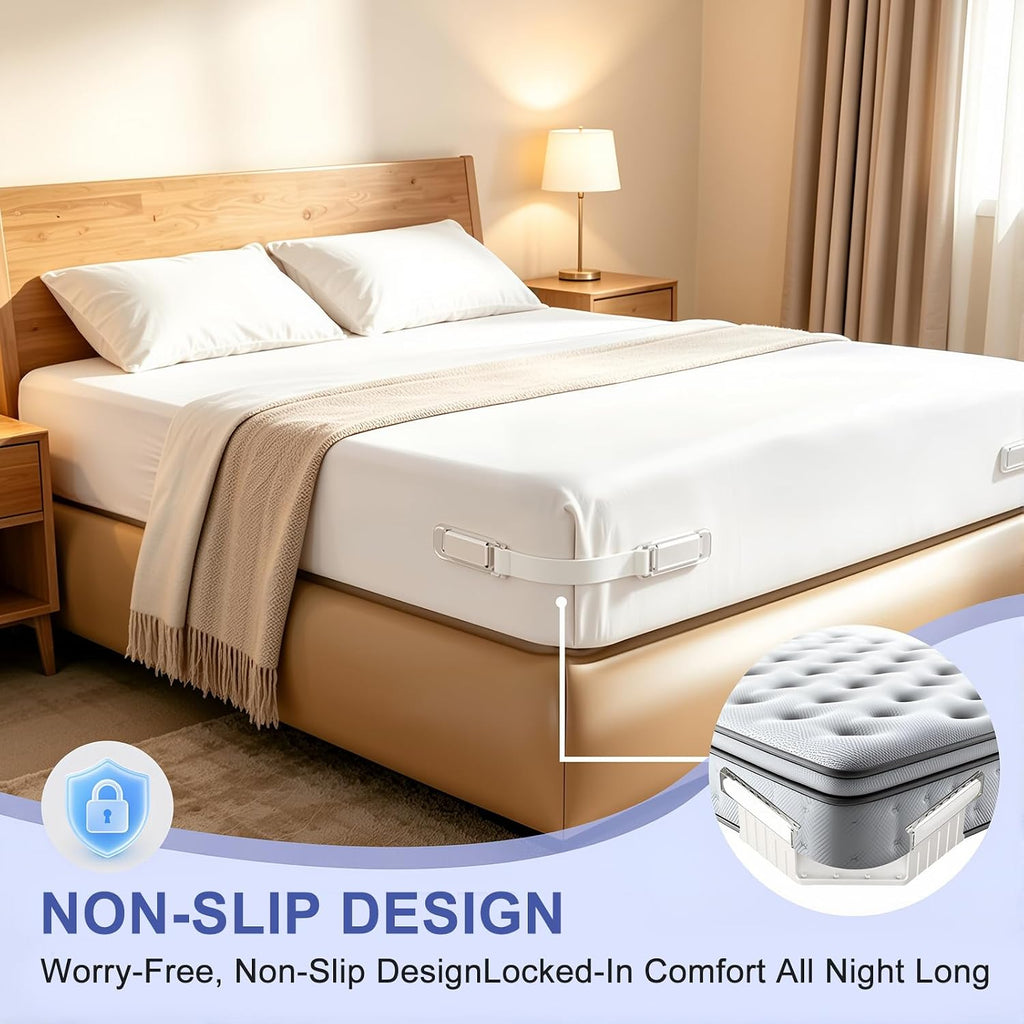 Bed Sheet Holders for Corners with Elastic Lock Straps for Mattress Sizes