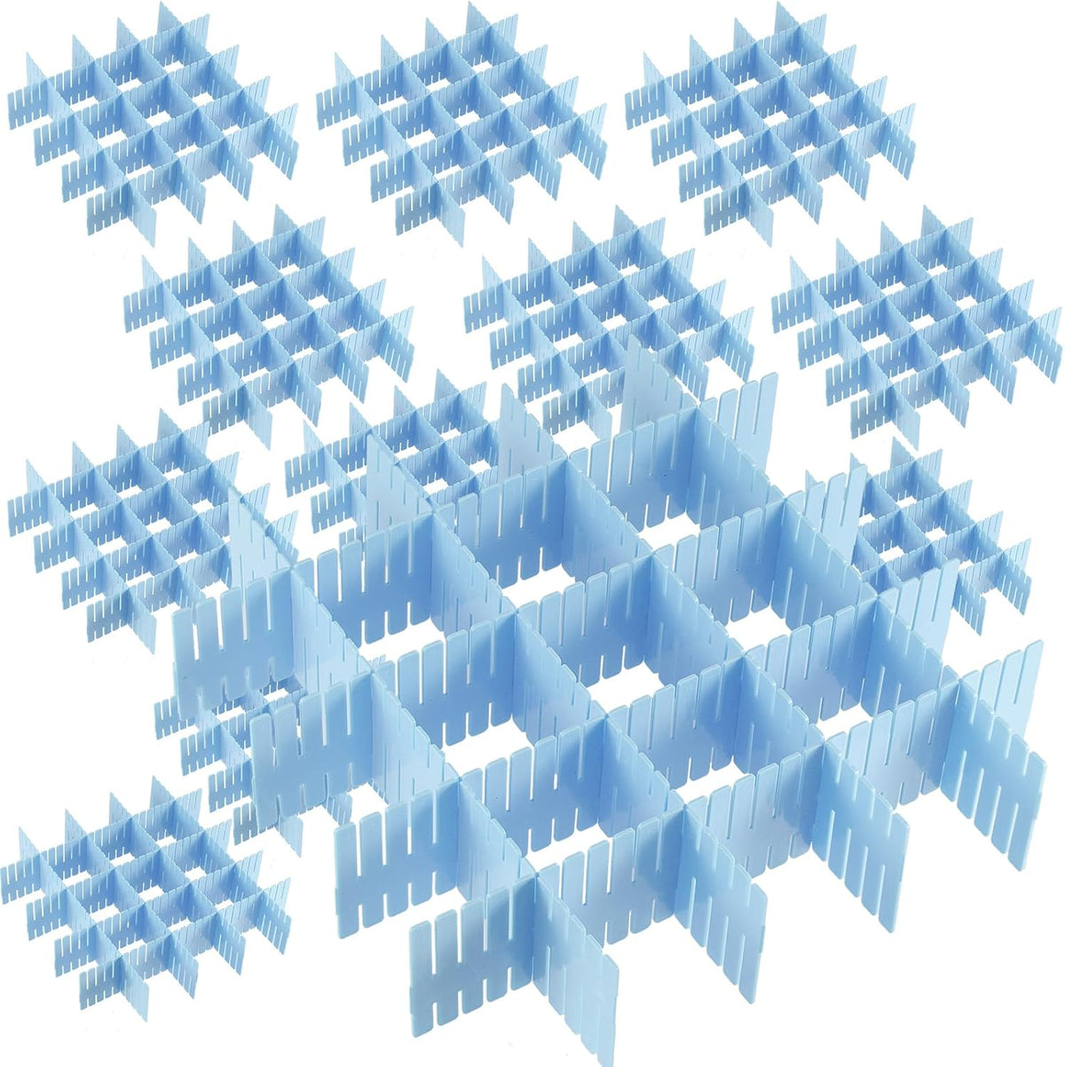 JOIKIT 60 PCS Blue Plastic DIY Grid Drawer Dividers, Adjustable Organizer, Household Storage Makeup Socks Underwear Organizer