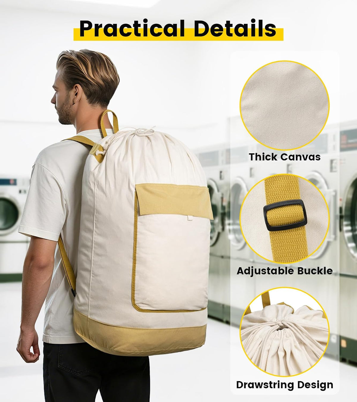 Vorspack Canvas Laundry Backpack with Shoulder Straps, Extra Large, Beige