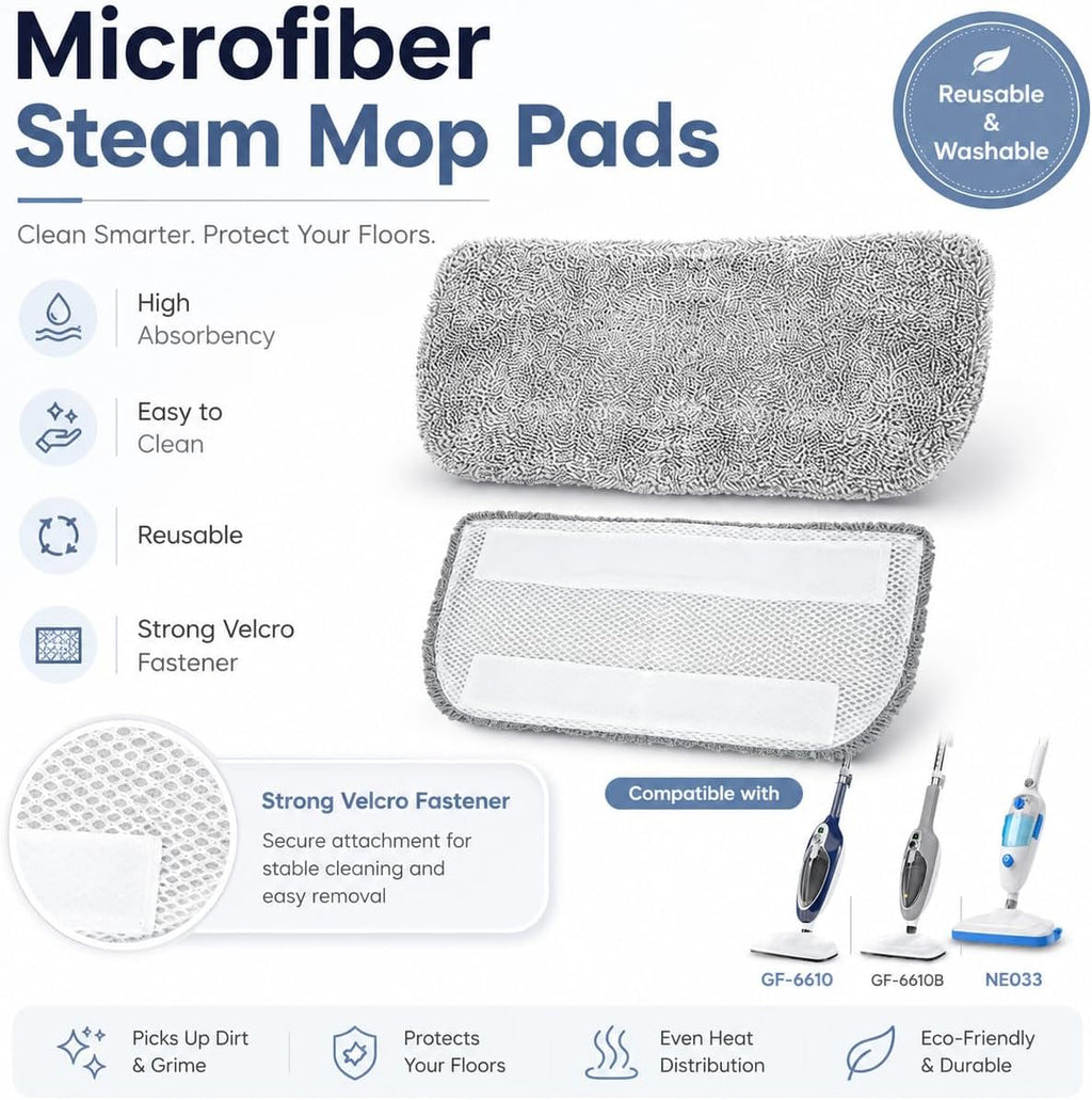 Steam Mop Pads, 7-Pack Washable Microfiber Refills