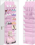 MISSLO Clear Over the Door Shoe Organizer Large Deep Pockets Hanging Shoe Rack for Closet Fit 20 Pairs Shoe Holder for Sneakers Boots Storage, Pink