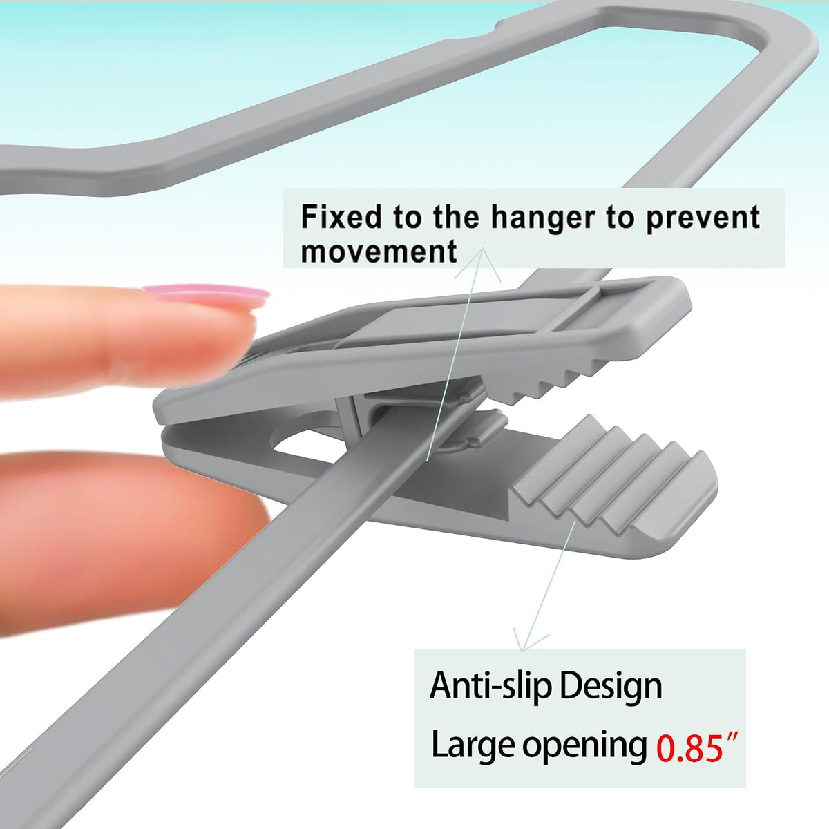 TOFIIGREM Hanger Clips for Velvet Hangers (Grey, 40 PCS), Non-Slip Plastic Clips Skirt Hanger Clips for Gray Flocking Hangers