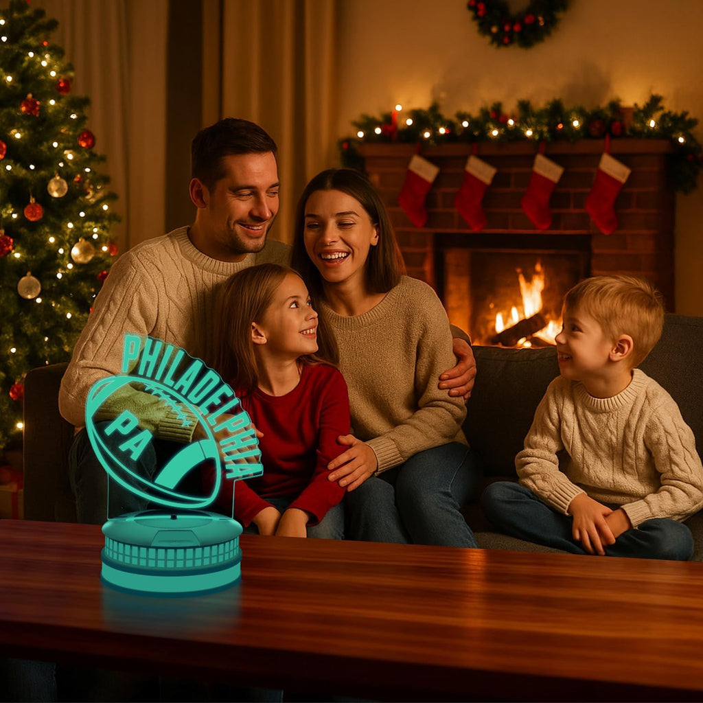 CLORURBANLIVE 3D Football Philadelphia Night Light 3D Illusion Lamp with Remote Control 16 Color Options Sports Decor Lighting for Fans - Multicoloured OneSize