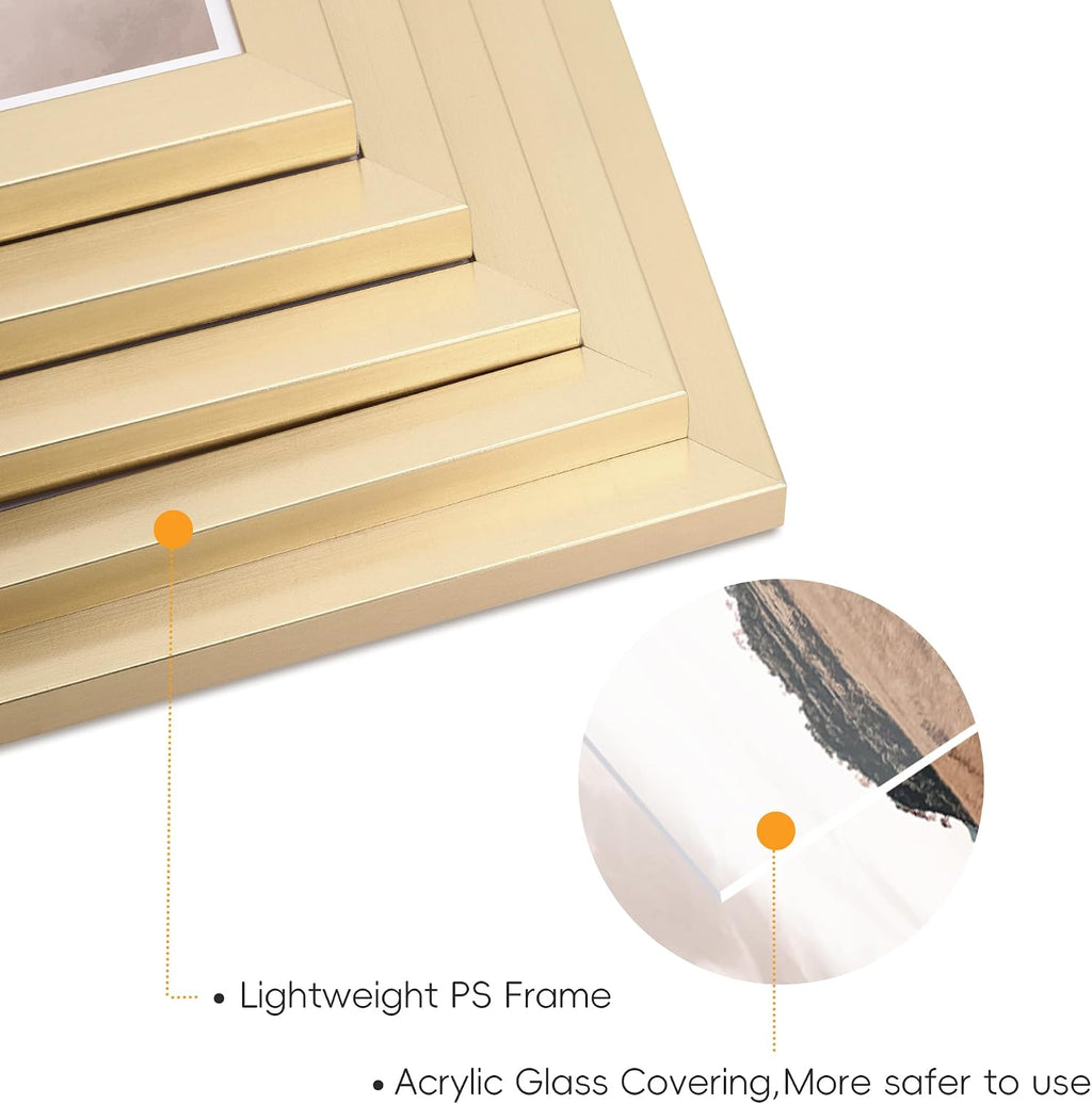ArtbyHannah Gallery Wall Frame Set, 8 Pack Neutral Wall Decor, Gold, Small
