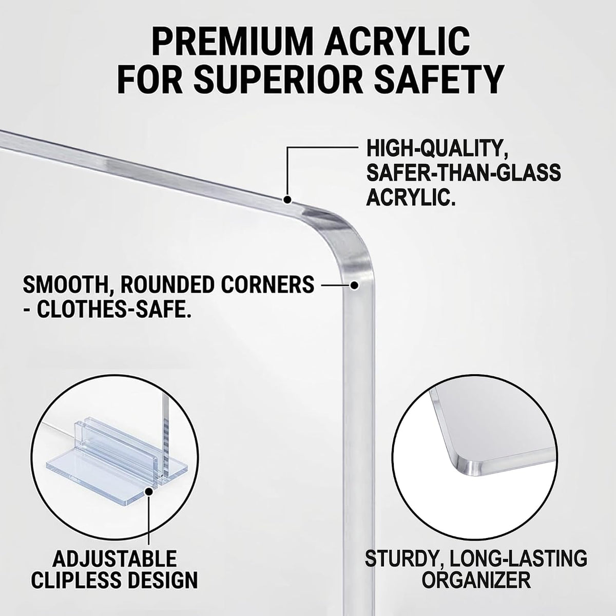 Acrylic Shelf Dividers for Closet Organization - 4 Pack Clear Removable 10/11.8" Tall X 11.8/10" Deep Sturdy Separators for Wood Cabinet - Vertical Adjustable Storage Clothes,Purse,Bag Organizer