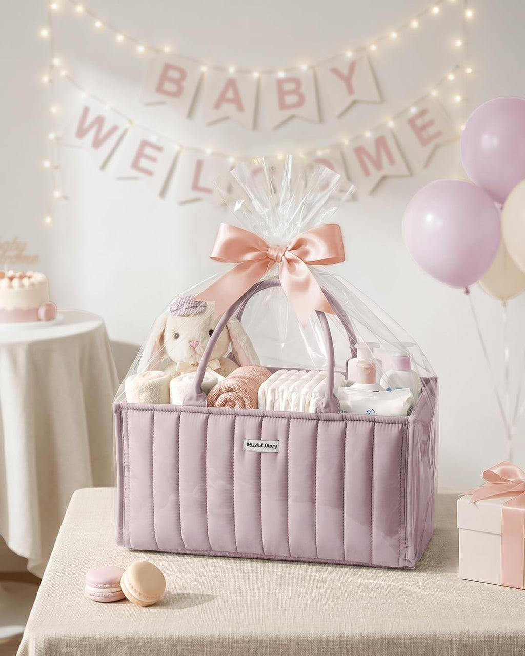 Blissful Diary Baby Diaper Caddy Organizer, Nursery Storage, Mauve Pink