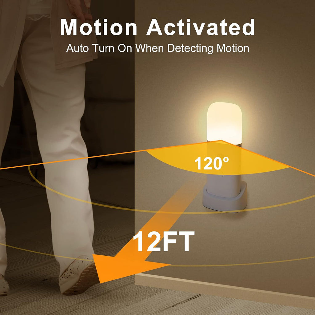 CREWEEL Rechargeable Motion Sensor Night Light, Battery Operated nightlights, Dimmable Motion Sensor Light Indoor, Cordless Motion Activated Night Lights for Adults, Bathroom, Bedroom, Hallway(2Pack)