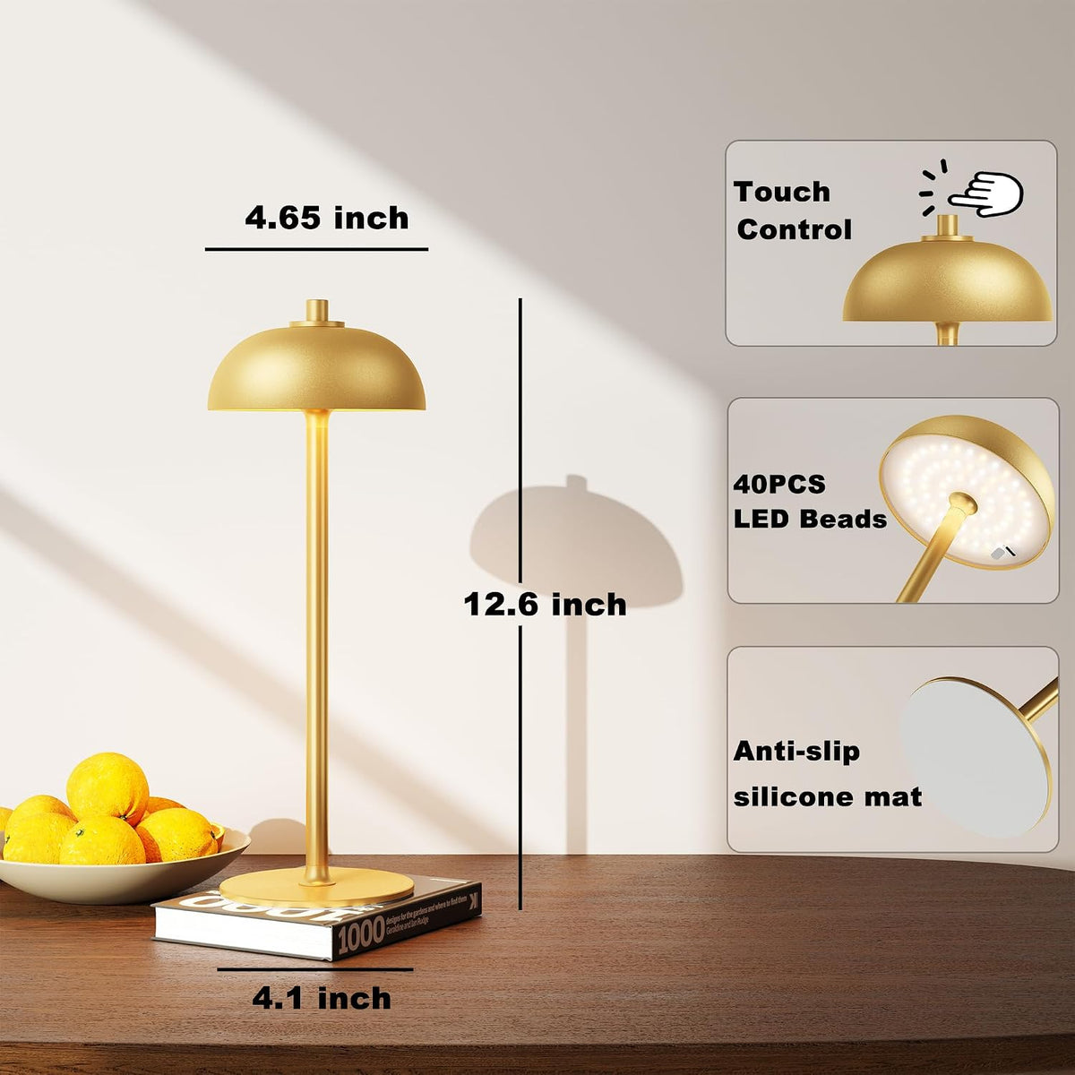 1 Pack Cordless Table Lamp Rechargeable, 5000mAh Battery Table Light