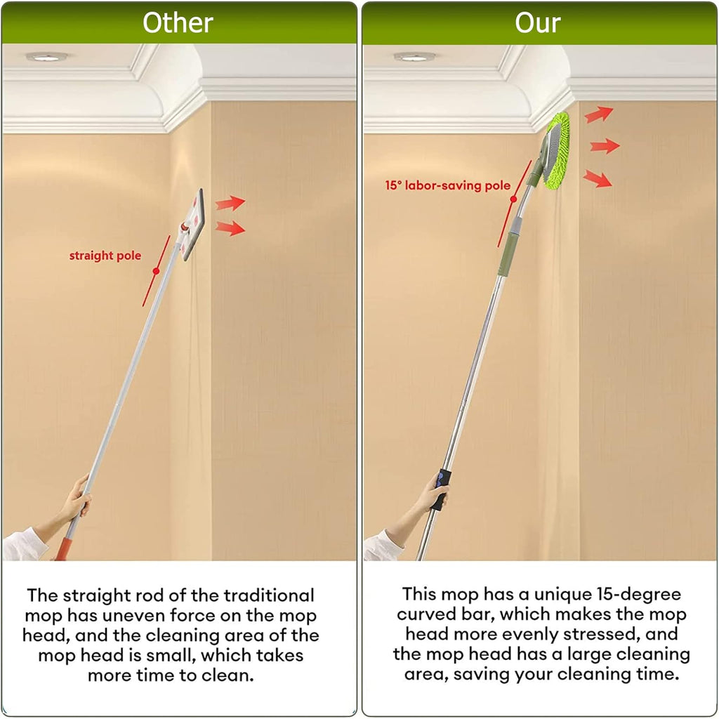 66'' Wall Mop with Long Handle,Ceiling Dust Mop with 15° Labor-Saving Elbow