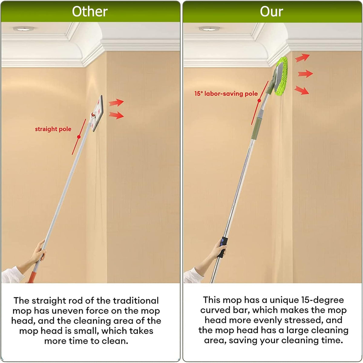 66'' Wall Mop with Long Handle,Ceiling Dust Mop with 15° Labor-Saving Elbow