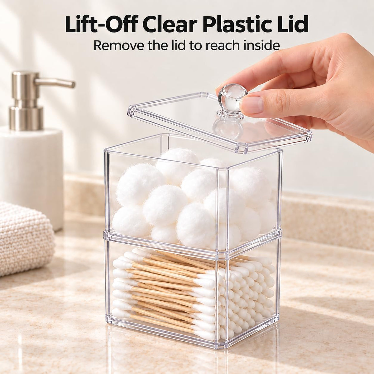 Bathroom Canister, Clear Plastic Lid, Double Layer, Stackable