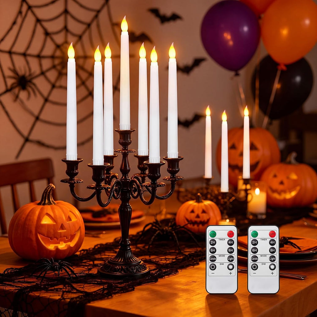 Tuanse 24pcs 11" LED Flameless Taper Battery Candles for Halloween, White