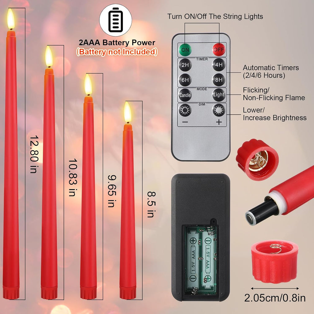 Rossesay 28 Pcs Flameless Taper Candles with Timer Remote, Red