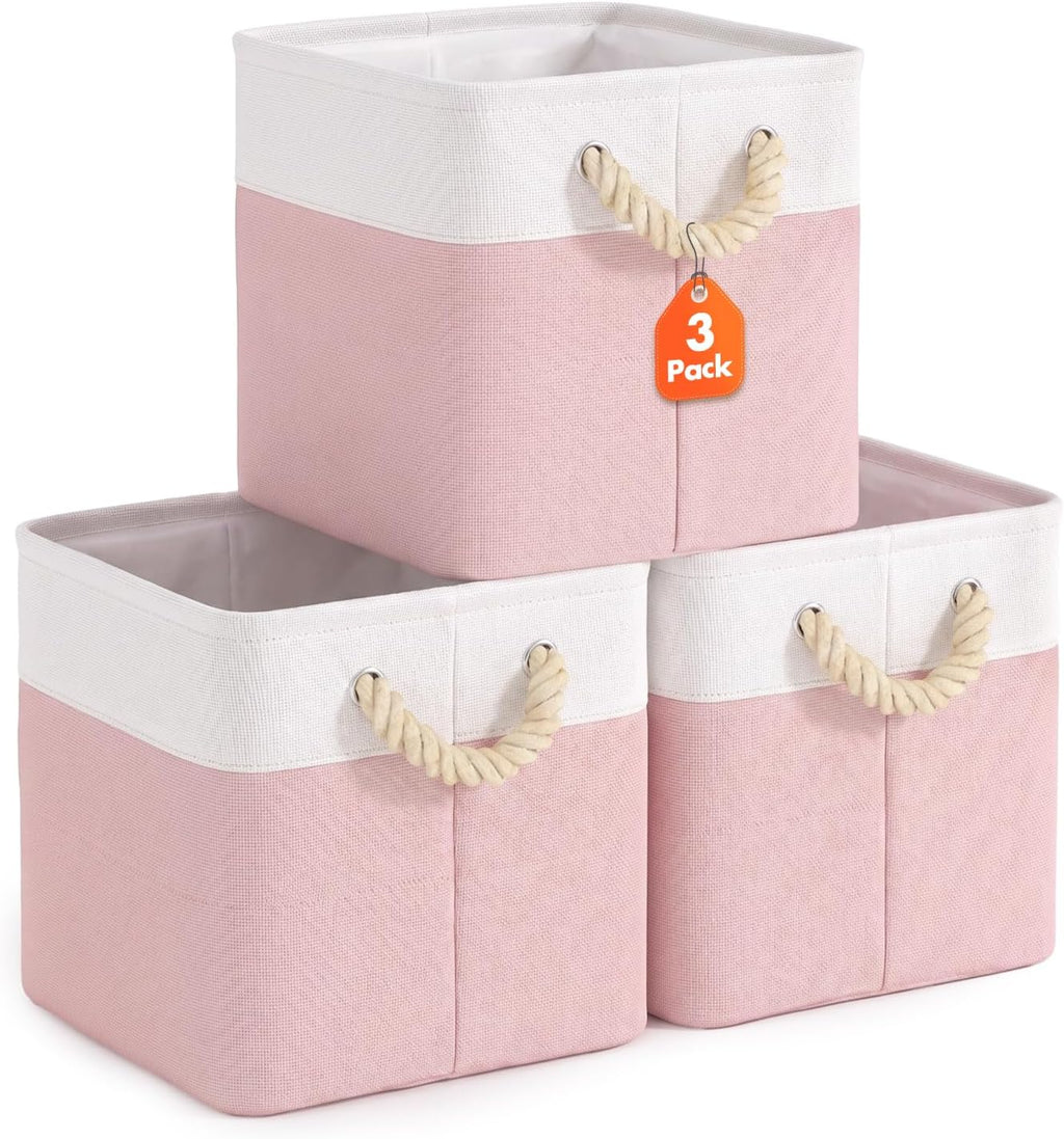 Livole 11x11 Cube Storage Bins Fabric Storage Bins with Rope Handles
