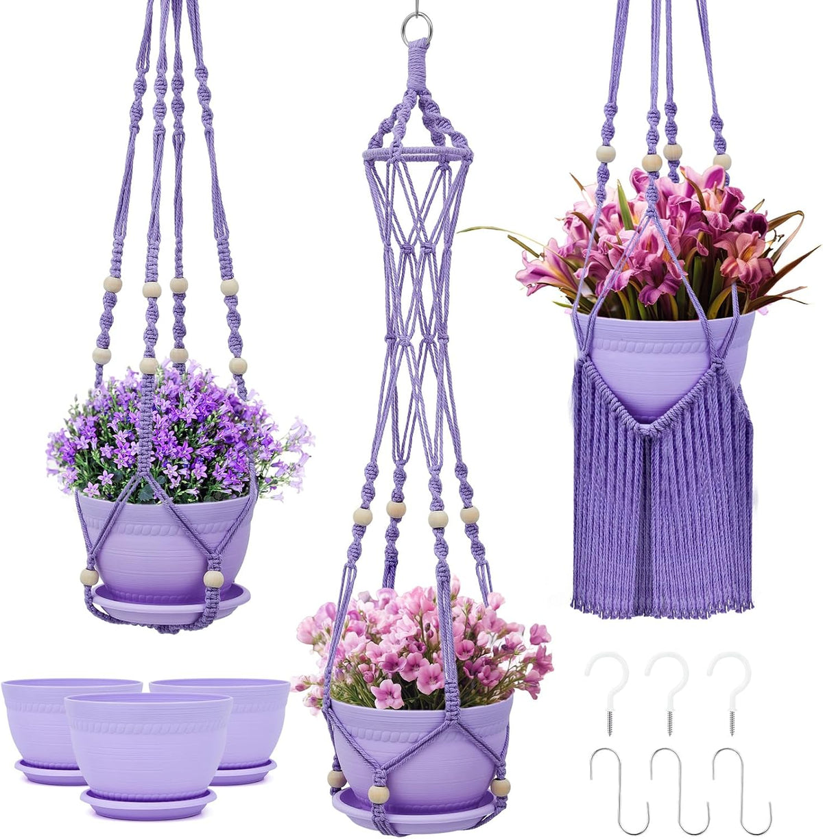 3 Pack Crochet Macrame Plant Hanger, Hanging Planters for Indoor Plants