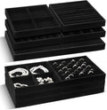 Cinnvoice Set of 10 Stackable Jewelry Organizer Tray for Drawer, Black