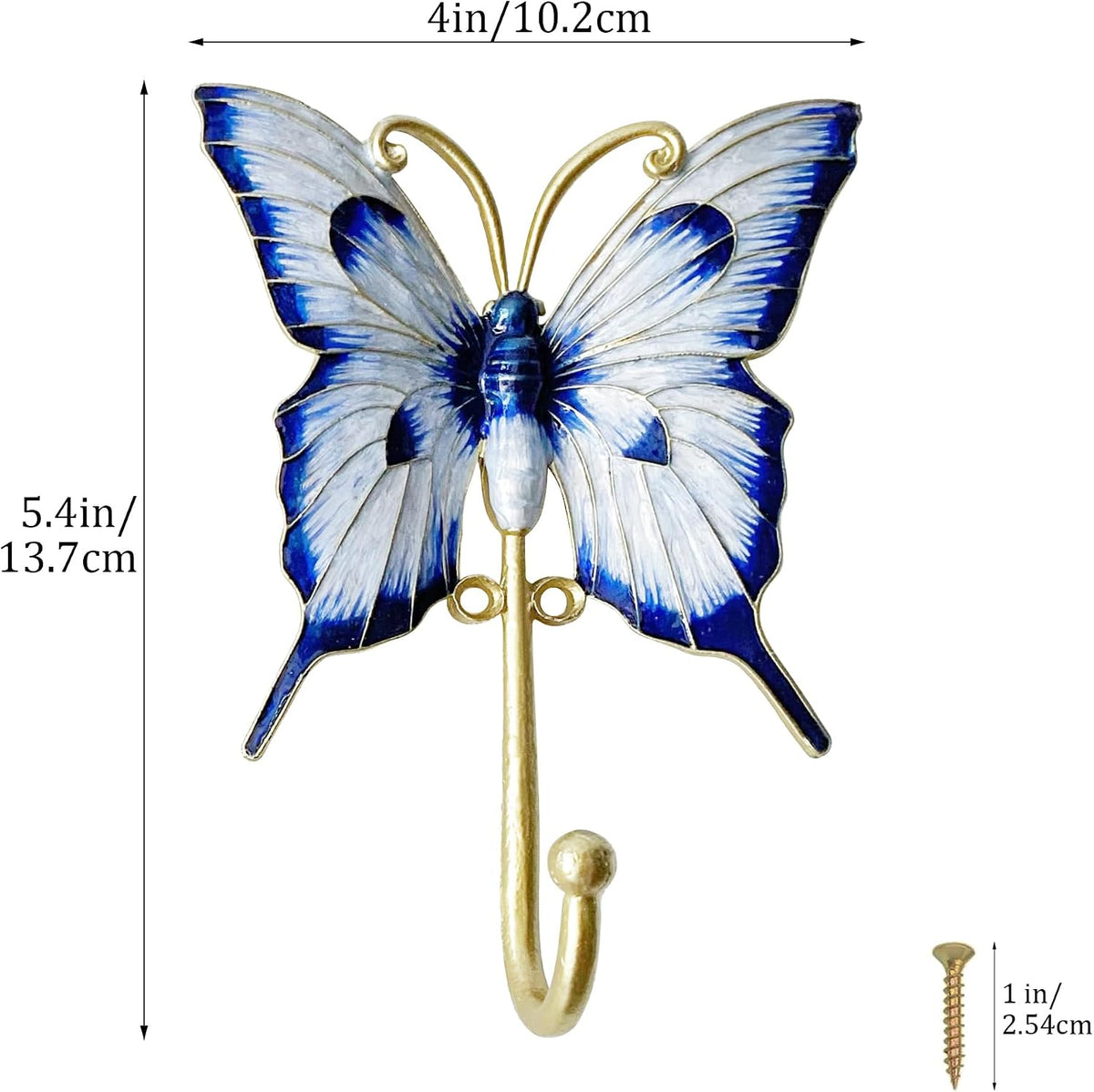 Vintage Butterfly-Shaped Decorative Wall Hooks, 2 Pack Hand-Painted Blue Butterfly Metal Wall Hook Rack Hangers for Hanging Coats, Clothes, Keys, Hats, and Towels