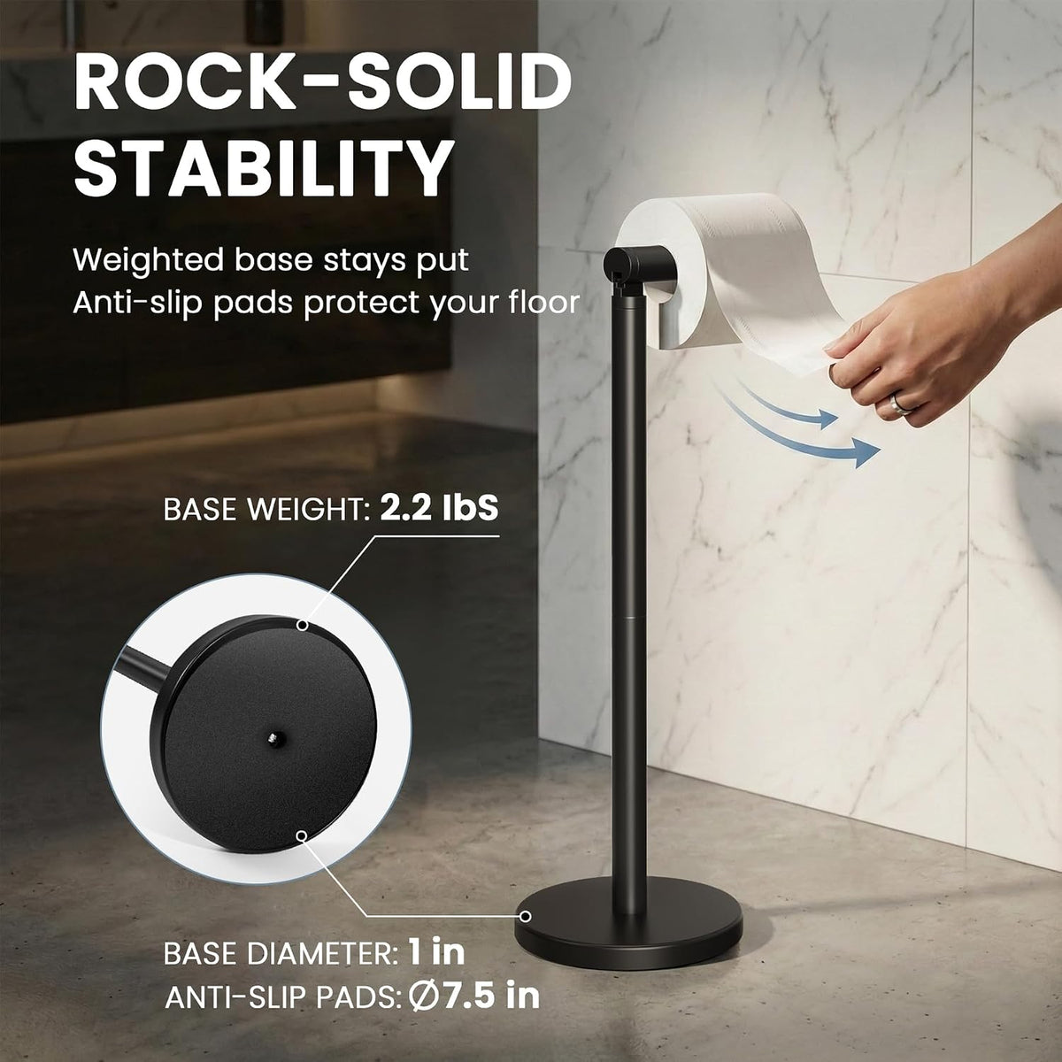 Cesun Free Standing Toilet Paper Holder Stand with Weighted Base, Black
